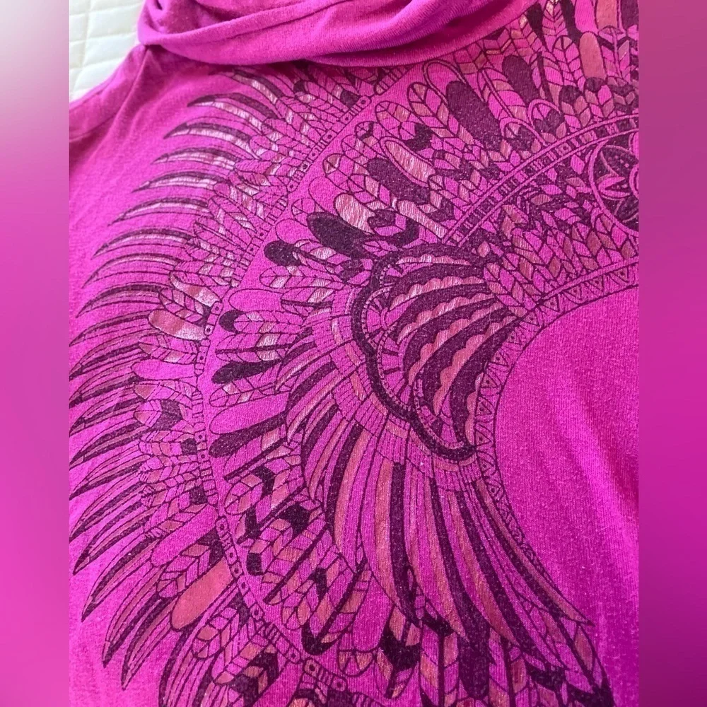 Purple cowl neck sleeveless top, cool eclectic pattern / print on front. - Picture 4 of 9